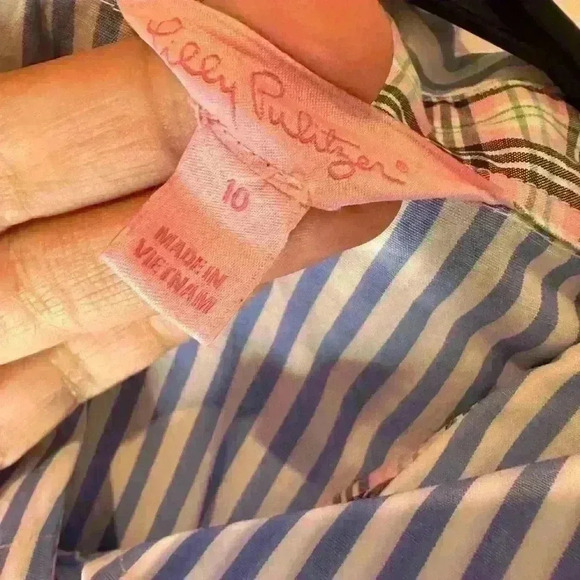 Lilly Pulitzer Color Flip Cuffs Blue and White Stripe Long Sleeve Button Up - Picture 5 of 9